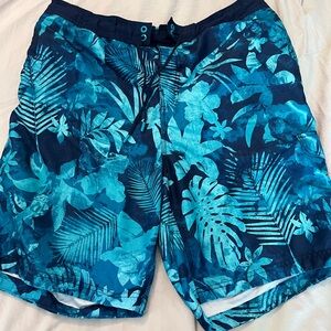 Speedo Blue Teal Tropical Floral Swim Shorts